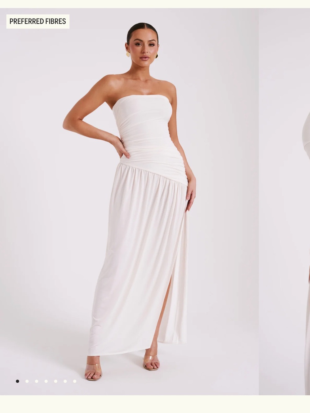 Meshki Strapless Ruched Maxi Dress in Ivory